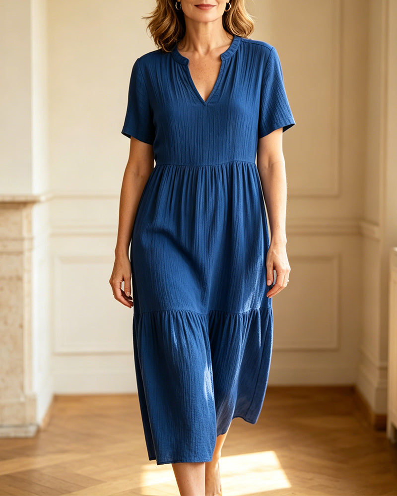 Casual Solid Color Short-Sleeved Dress