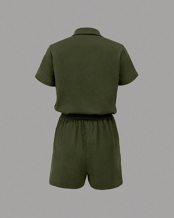 Button Pocket Elastic Waist Jumpsuit
