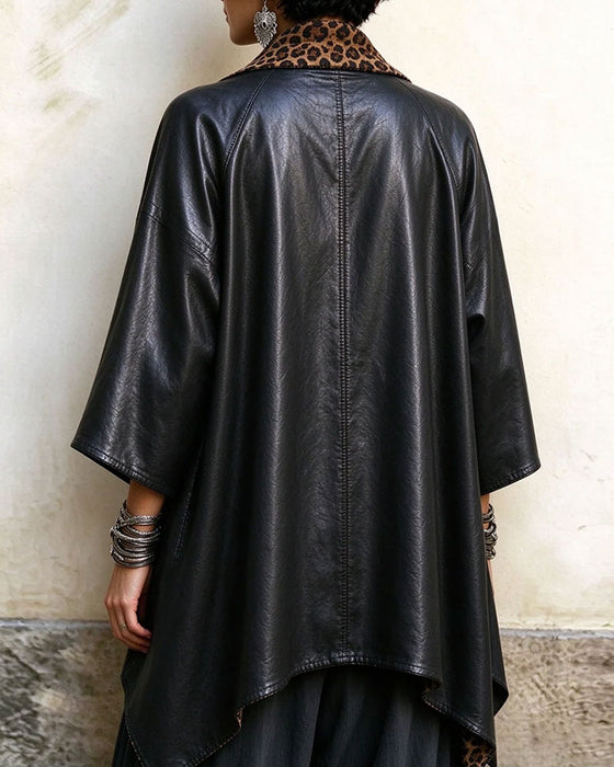 Three-Quarter Sleeve Leopard Print Irregular Coat