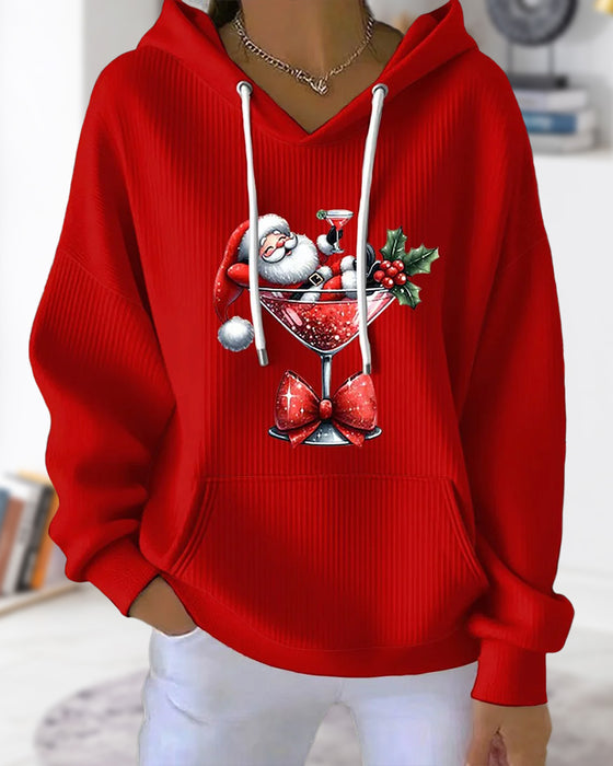 Santa Claus Wine Glass Printed Hoodie