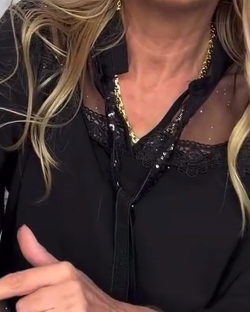 Solid Color Patchwork Long-Sleeved Blouse