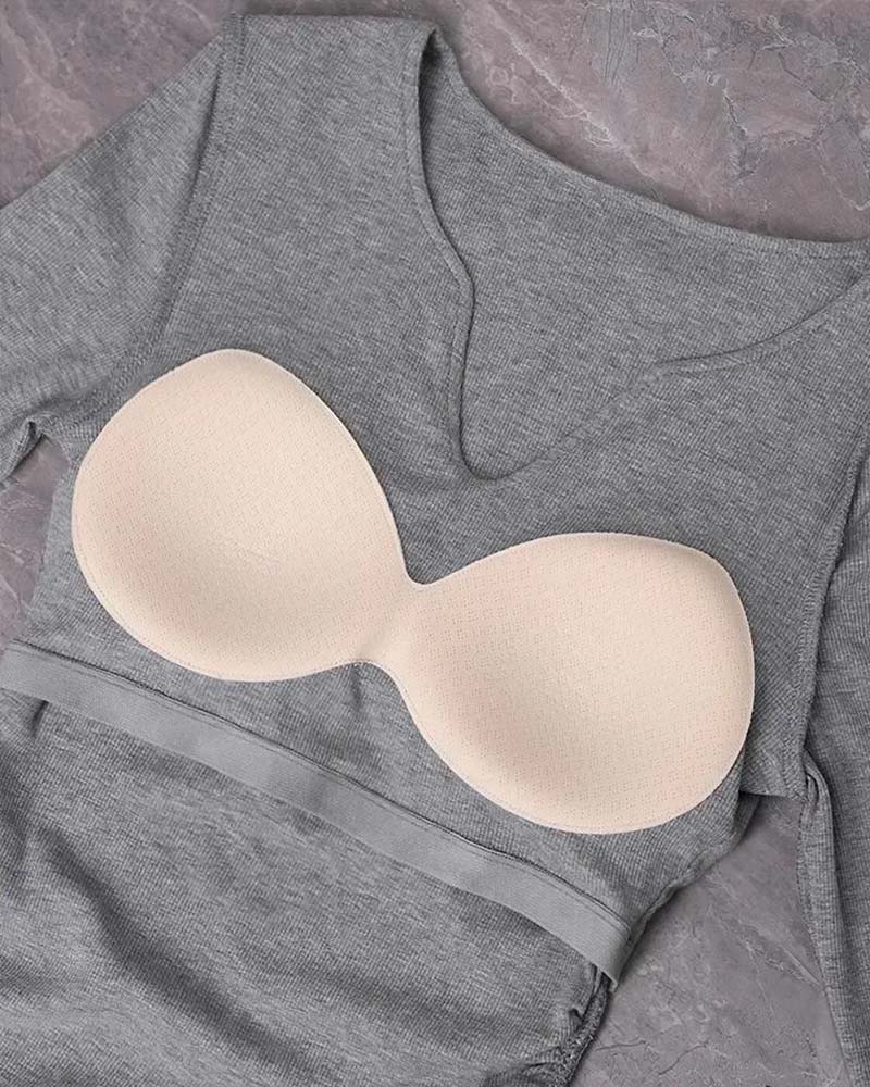 Built-in Bra Ribbed Long Sleeve Top