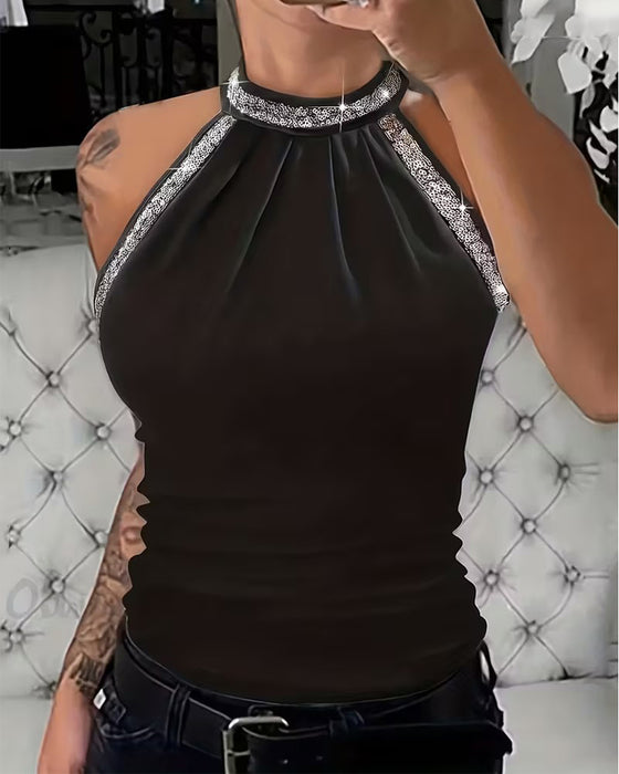 Elegant Sequined Knit Halter Top