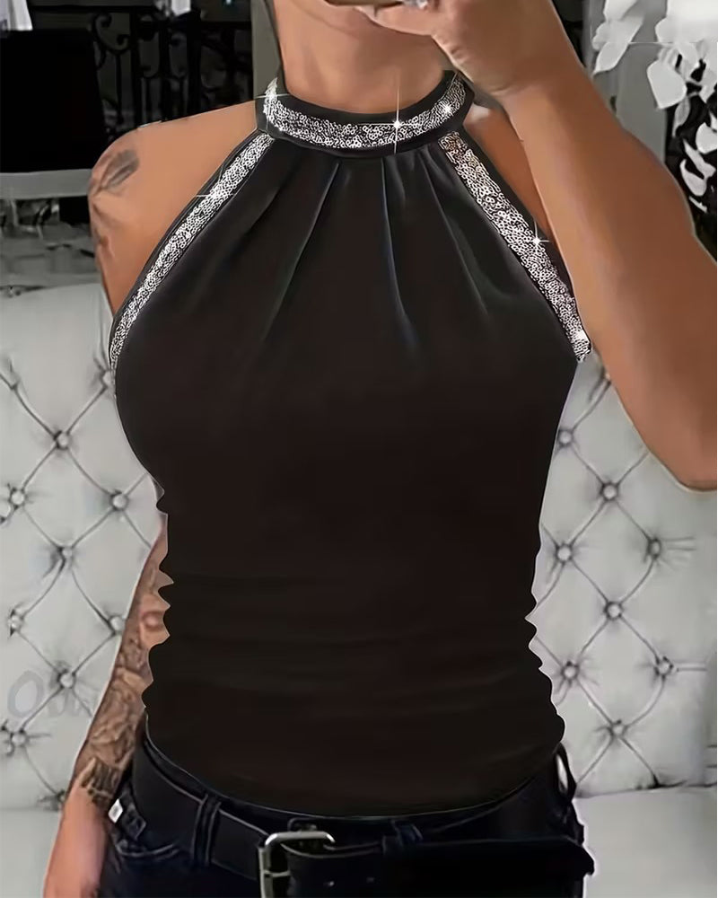 Elegant Sequined Knit Halter Top