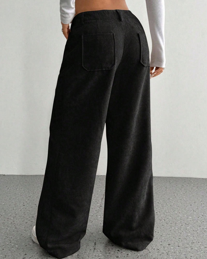 Front Back Pocket Solid Straight Leg Long Pant