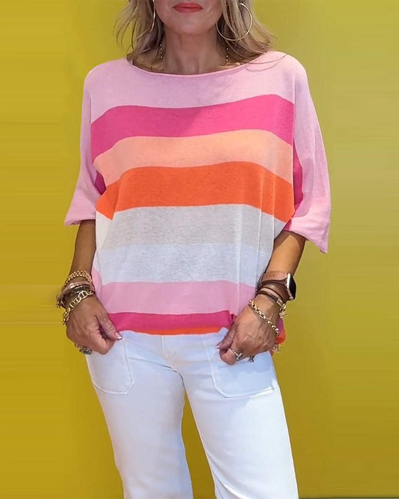 Round Neck Striped Printed T-Shirt