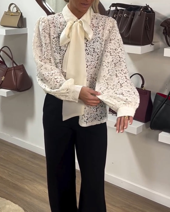 French-Style Long-Sleeved Ribbon Shirt