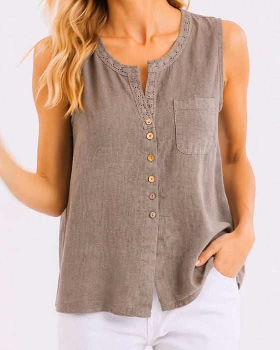 Casual Button Sleeveless Tank Top