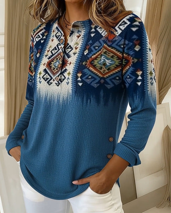 Retro-Style Printed Casual Top