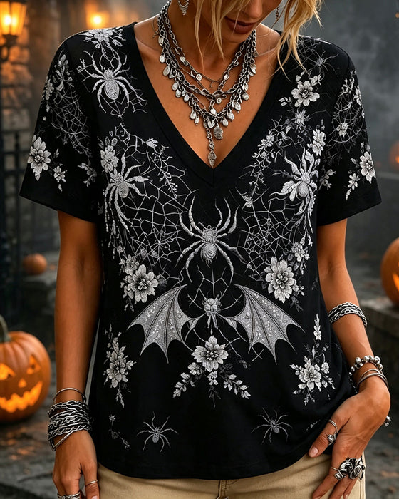 Printed V-Neck Short-Sleeved T-Shirt