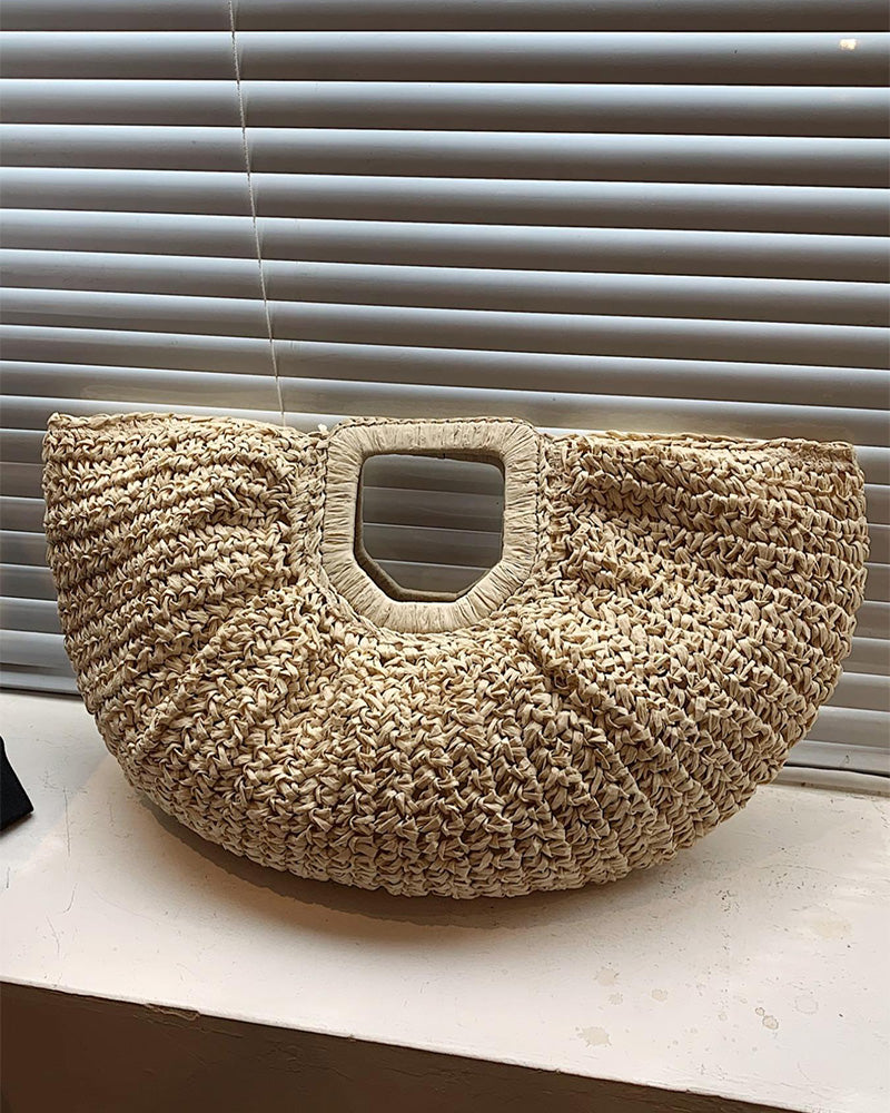 Moon-Shaped Straw Bag