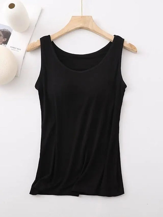 Women's Tank Top with Built-In Bra, Sleeveless Casual Basic Round Neck Regular