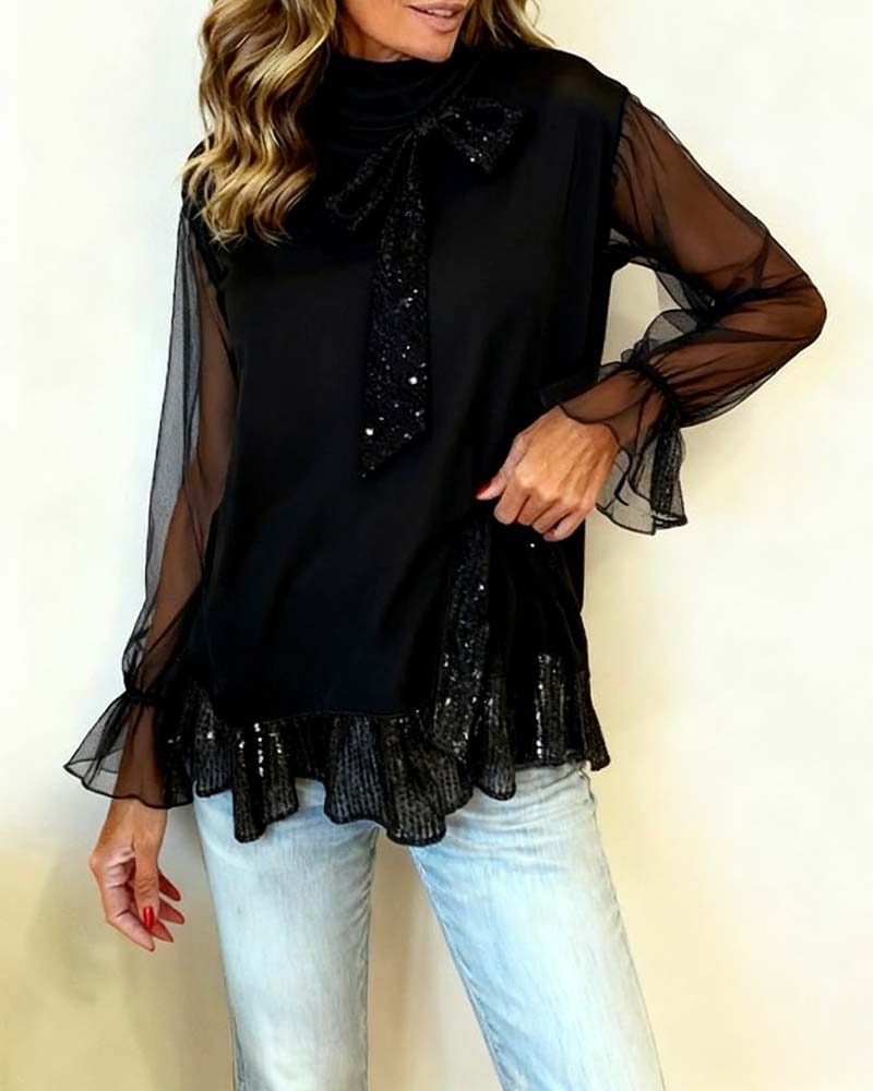 Ruffled Sleeve Bow Elegant Blouse