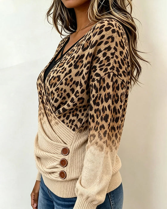 Leopard Print Cross Gradient Mock Two-Piece Top
