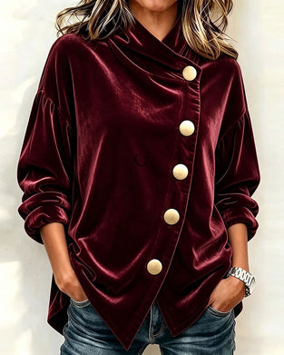Solid Color Diagonal Button Fashion Coat