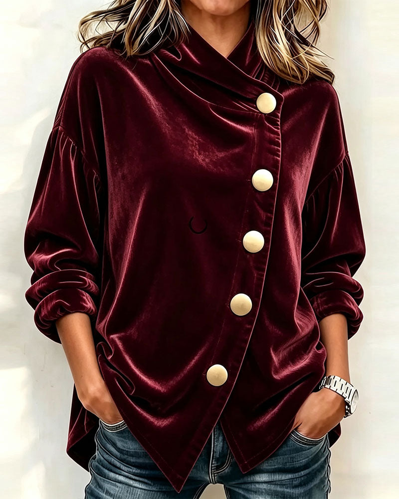 Solid Color Diagonal Button Fashion Coat