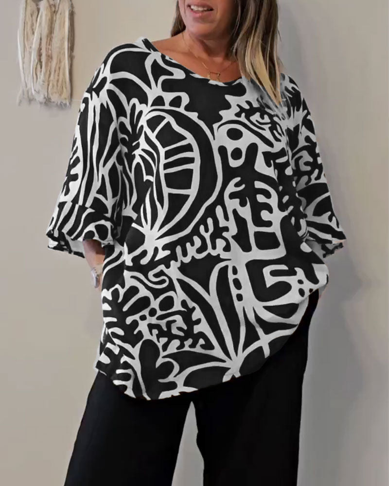 Abstract Botanical Print Loose Top