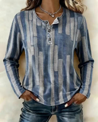 Printed Button-Down Long-Sleeved Top