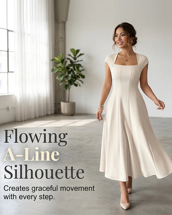 Square-Neck Short-Sleeve Dress