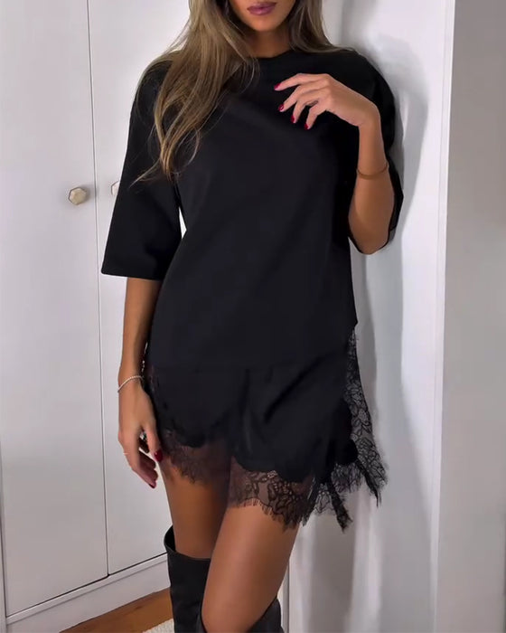 Casual Short-Sleeved Patchwork Dress