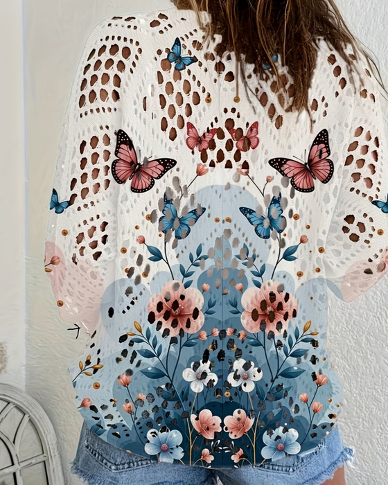 Butterfly Floral Cutout Pulloverx