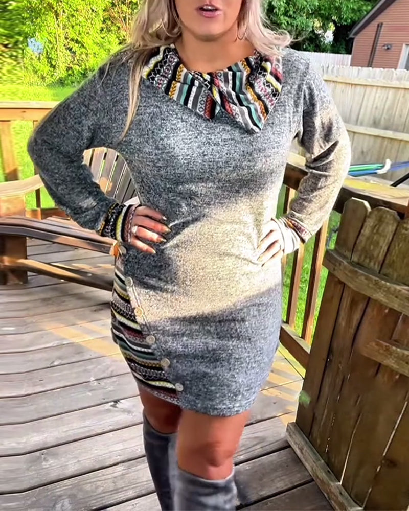 Retro Button Print Dress