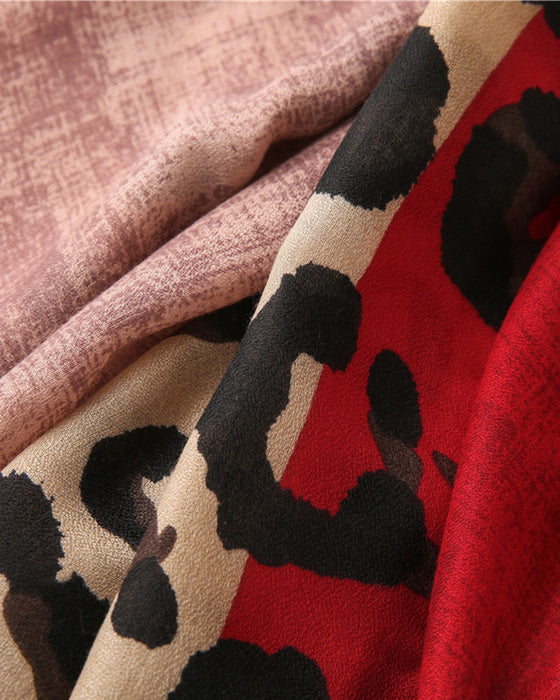 Women's Leopard Patchwork Print Fringe Shawl Scarf