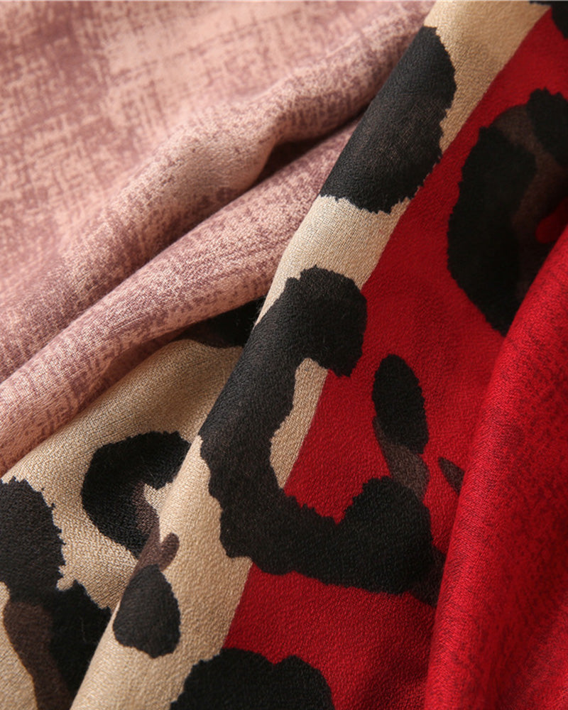 Women's Leopard Patchwork Print Fringe Shawl Scarf