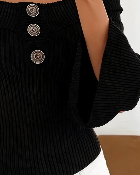 Off-Shoulder Button Casual Top