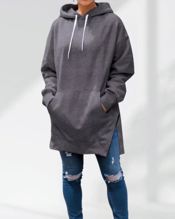 Solid Loose Fit Drawstring Hoodie
