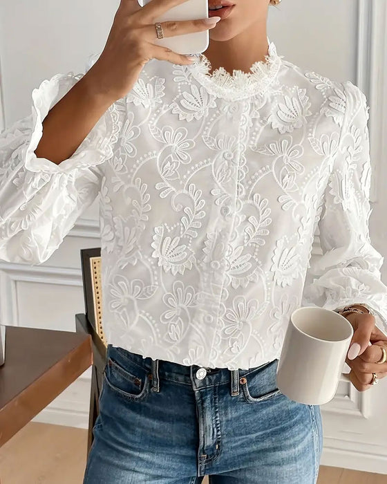 Embroidered Lace Long-Sleeved Blouse