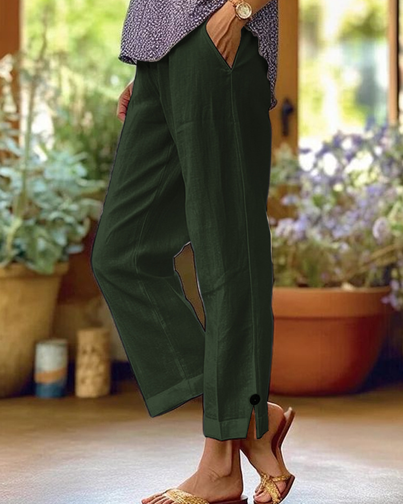 Solid Color Straight-Leg Casual Pants