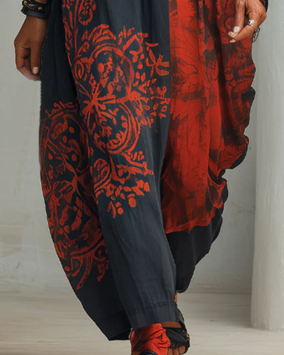Lapel Print Loose Shirt Dress
