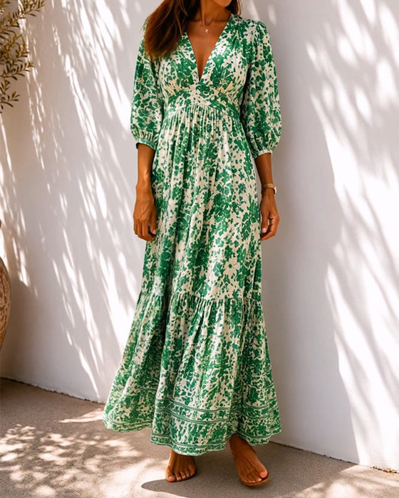 Blue Porcelain Print Waist-Cinched Dresses