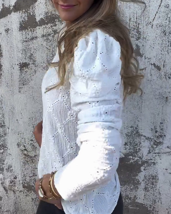 Puff Sleeve Cutout Blouse