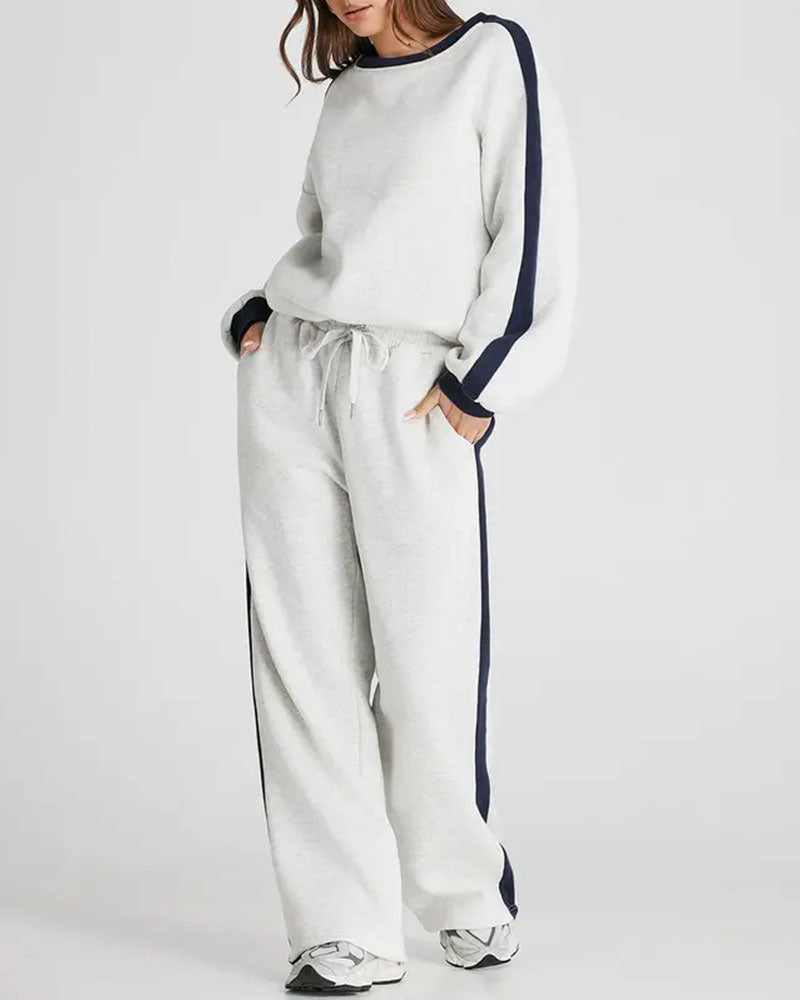 Side-Color Block Crewneck Sweatshirt Set