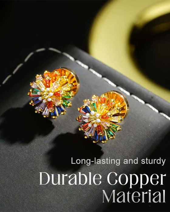 Colorful Firework Stud Earrings 💎 Zirconia Design & Minimalist Elegant