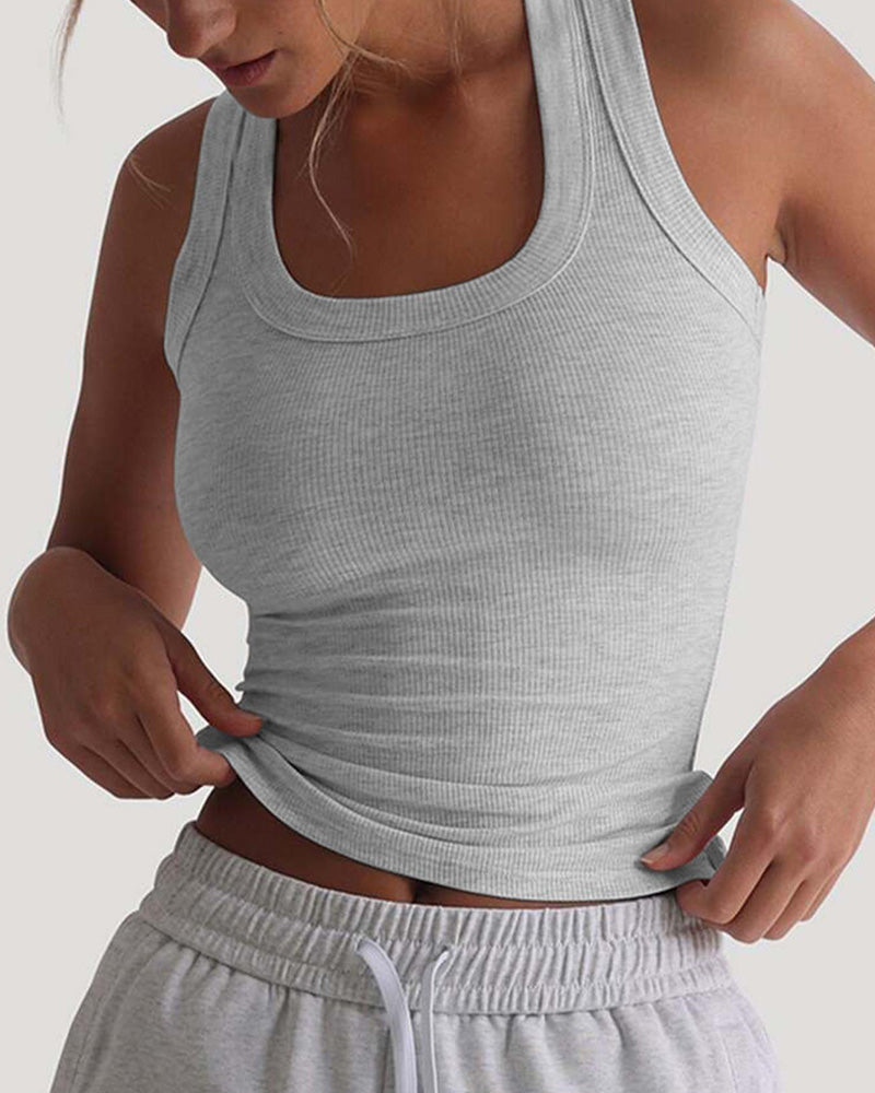 Ribbed Wide Strap Racerback Tank Top
