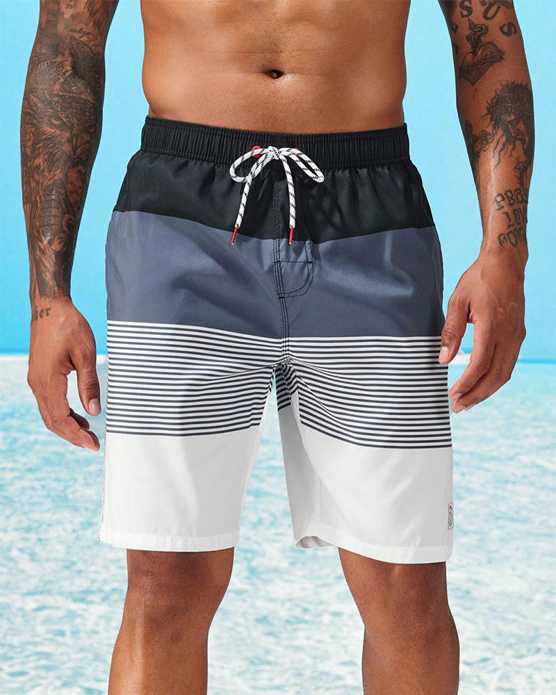 Men's Color-Block Striped Beach Shorts