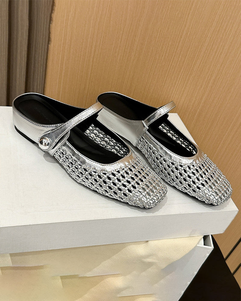 Square Toe Woven Hollow Shoes