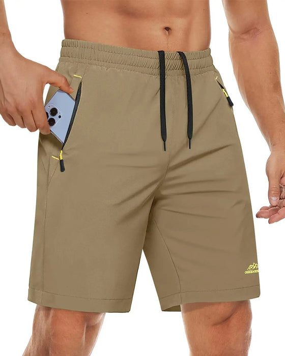 Elastic Waist Drawstring Zipper Sports Shorts