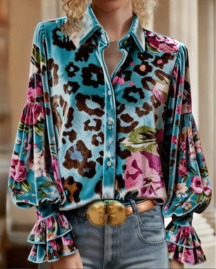 Leopard Print Fashion Bell Sleeve Blouse