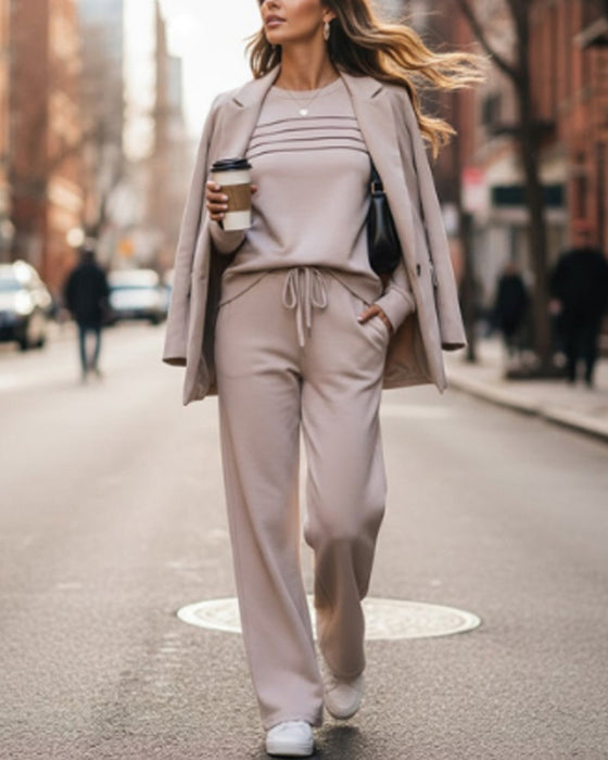 Women's Crewneck Top and Drawstring Pants Set