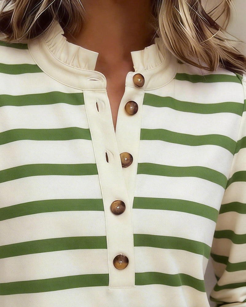 Round Neck Button Striped Top