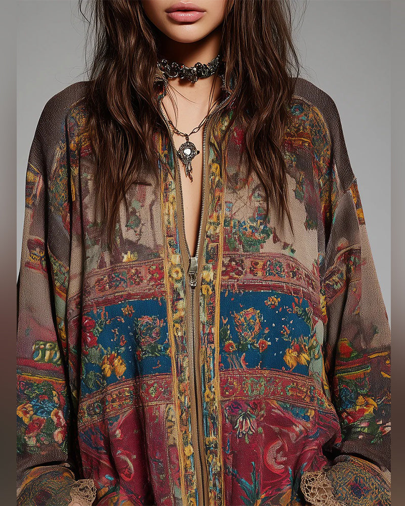 Lace Panels Floral Print Blouse