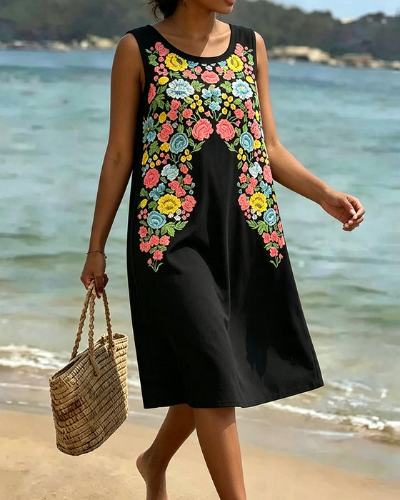 Colorful Floral Sleeveless Dress
