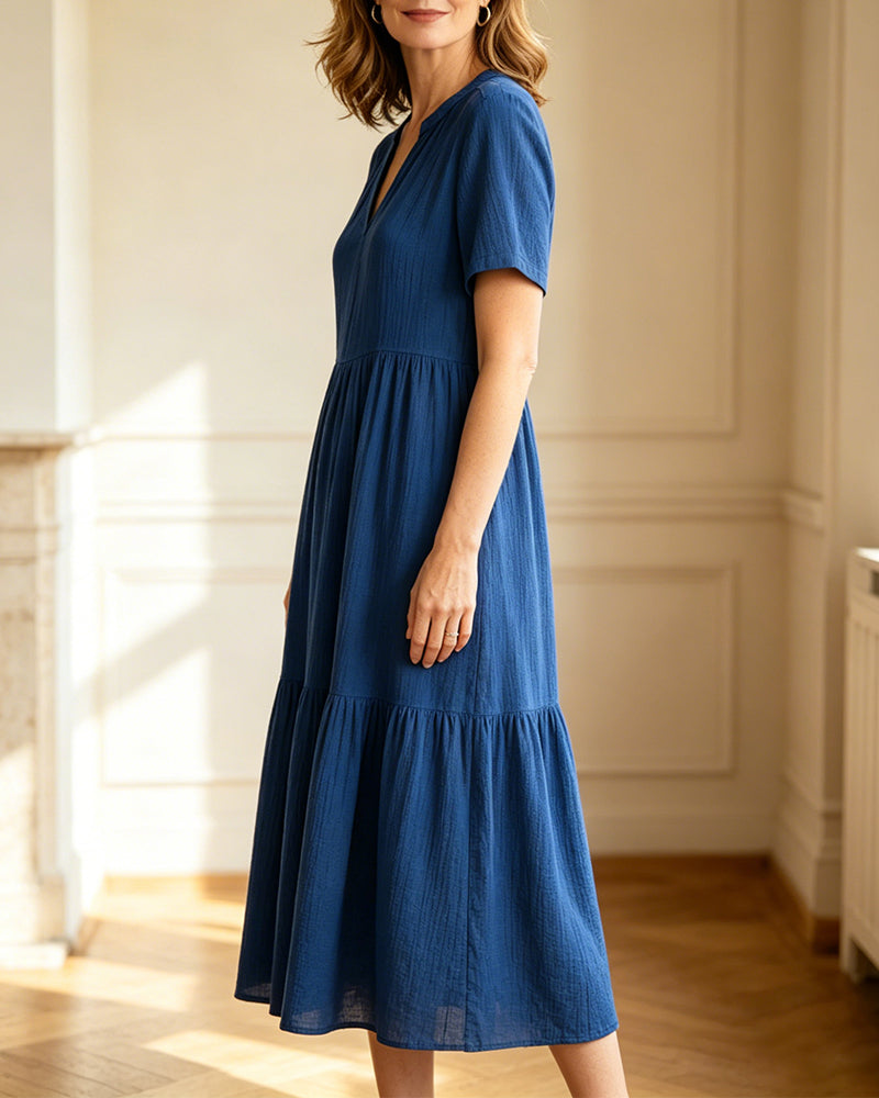 Casual Solid Color Short-Sleeved Dress