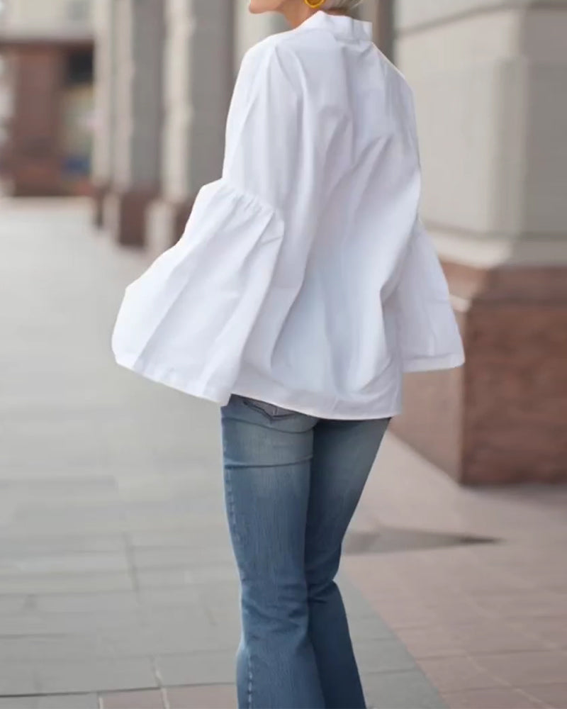 V-Neck Flared Sleeve Elegant Blouse