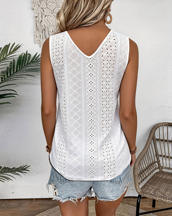 V-Neck Solid Color Cut-Out Casual Tank Top