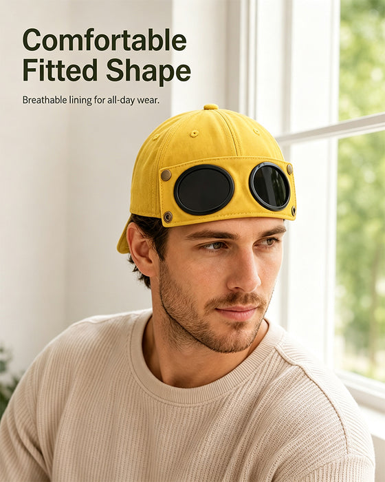 Detachable Goggle Pilot Baseball Cap Vintage Hat for Street Fashion & Daily Outfit